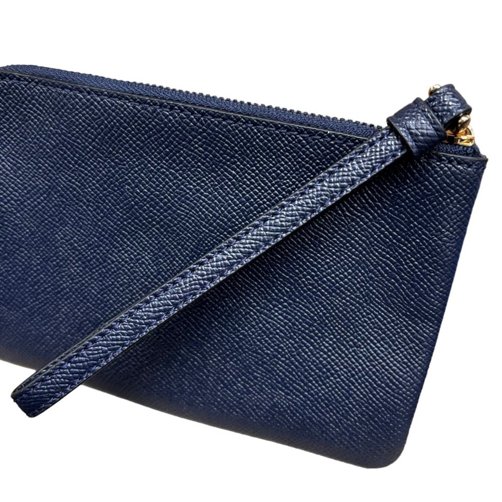Coach Crossgrain Leather Corner Zip Wristlet Wallet Midnight Blue - Picture 2 of 13